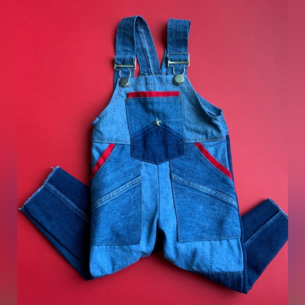 Vintage Denim Overalls with Red Accents